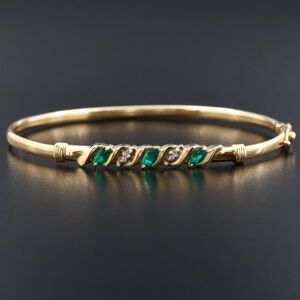14K Emerald and Diamond Bangle Bracelet